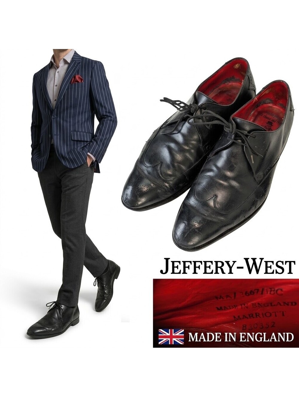 Jeffery West U.K. Oxford Brogue Men Leather Shoes US 10